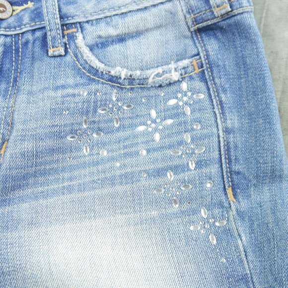 NEW HOLLISTER California SKINNY JEGGINGS Blue Distressed Rhinestones 23x31 NWOT - Picture 2 of 12